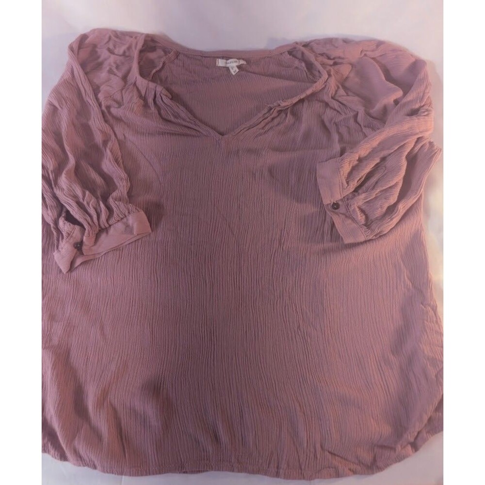 Maurices Womens Medium Mauve Short Sleeve V Neck Blouse Casual Top